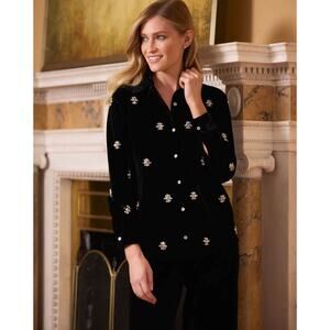 Jude Connally Brandy Top Stretch Velvet Black Sparkle Embellished Party Medium